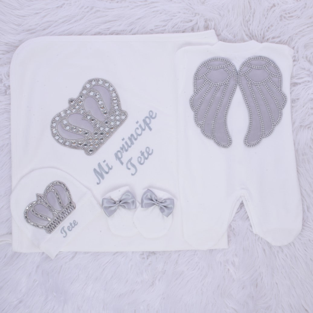 Conjunto real de alas plateadas