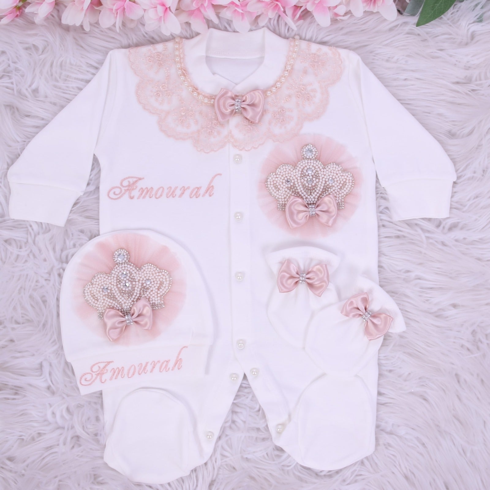 Pink Blossom Crown & Blanket Bundle