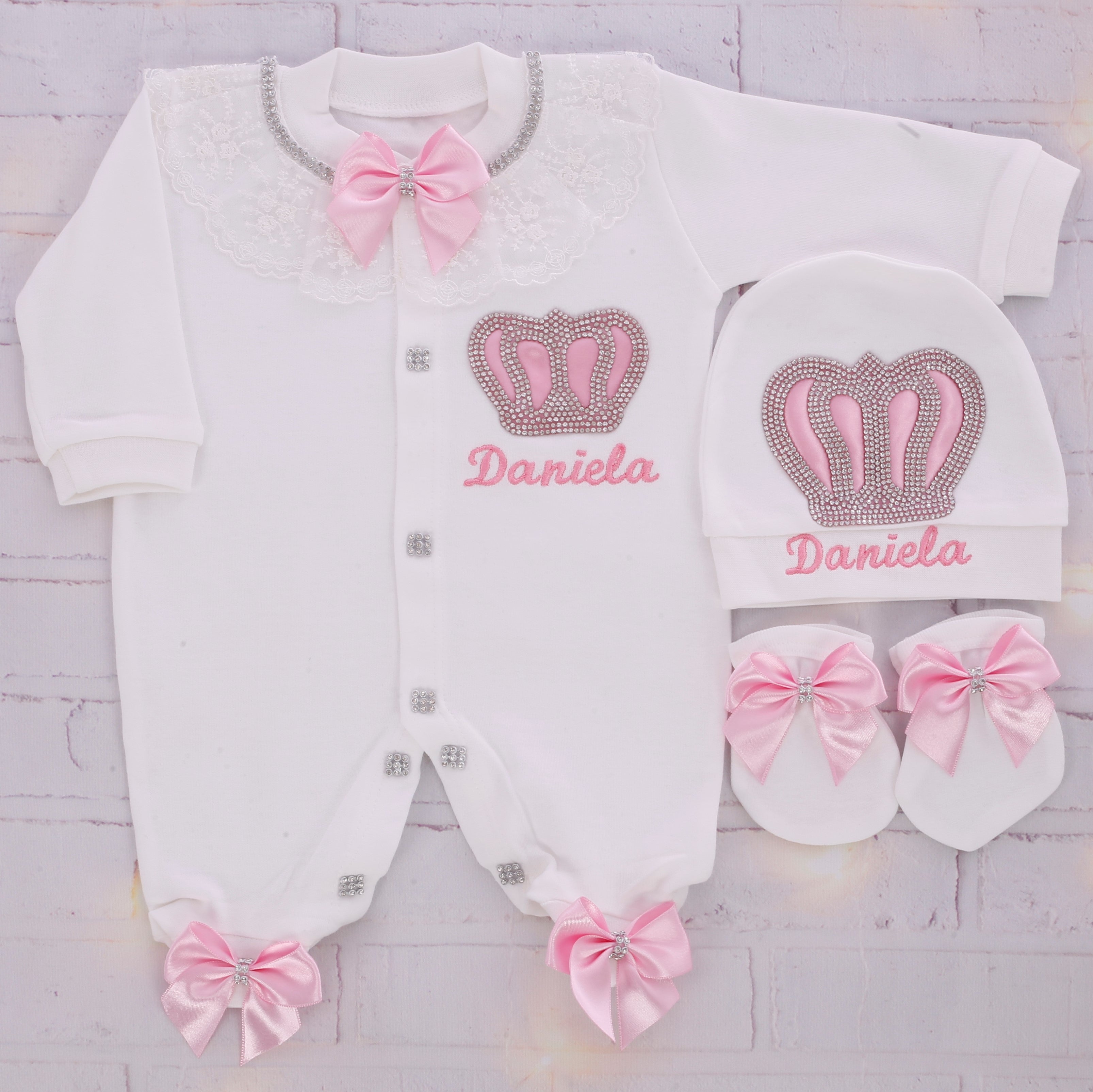 White and Pink Regal Bliss Layette Set