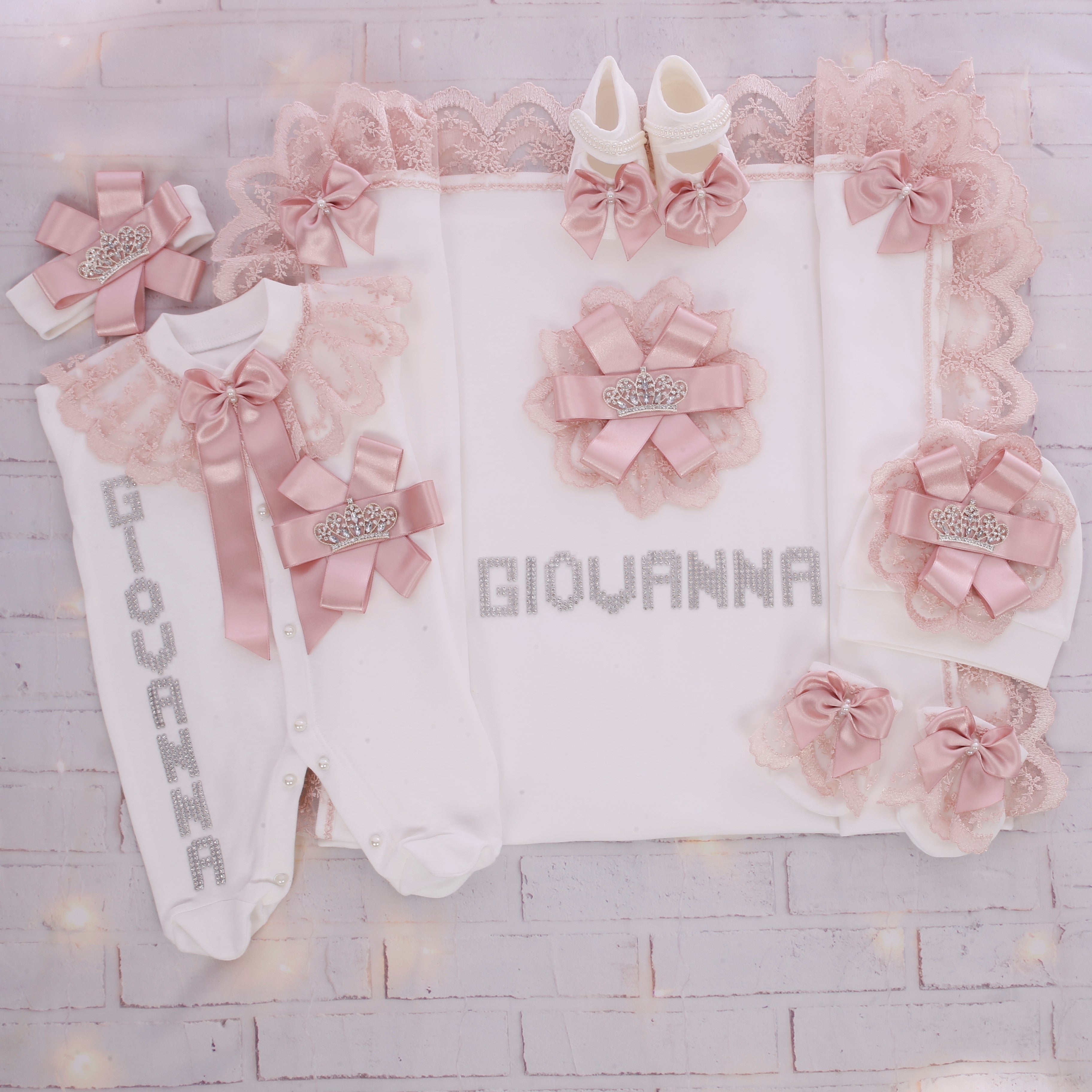 Conjunto de bebé Wonderland blanco y rosa