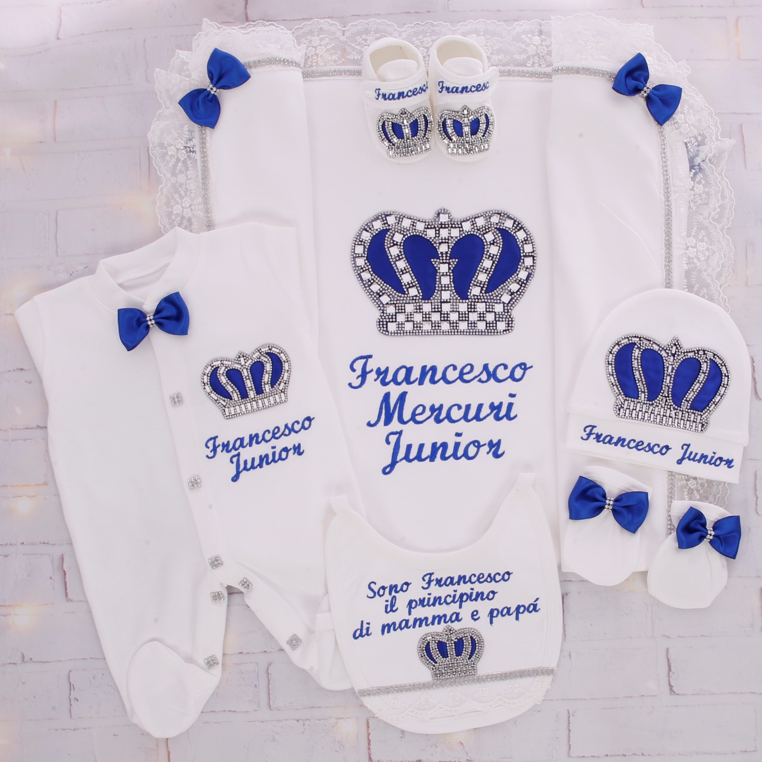 Conjunto Majestic White &amp; Blue Legacy para bebé niño