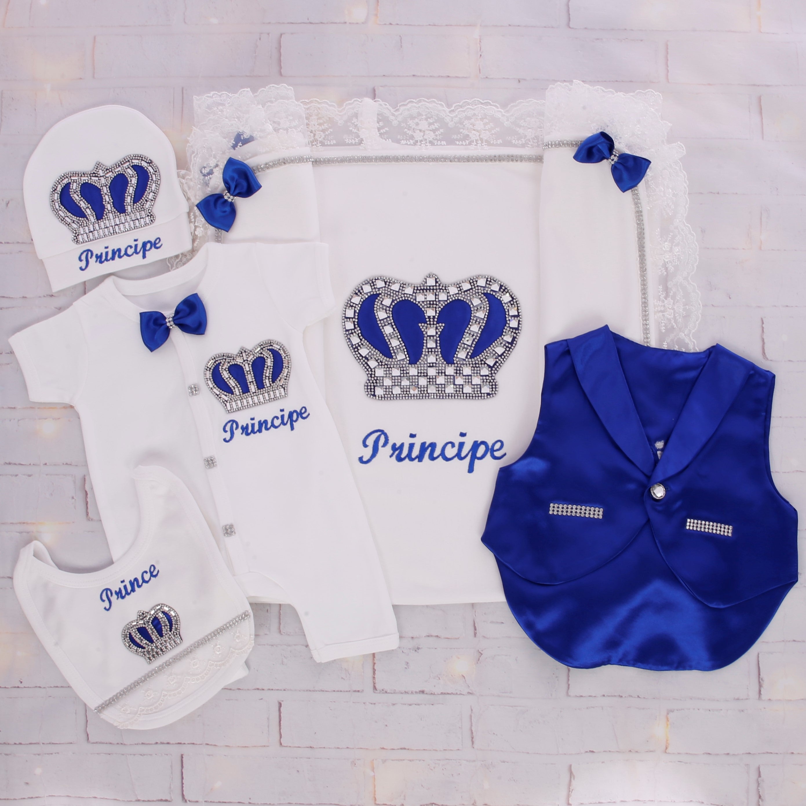 Conjunto Elegancia del Príncipe Coronado en Azul Real