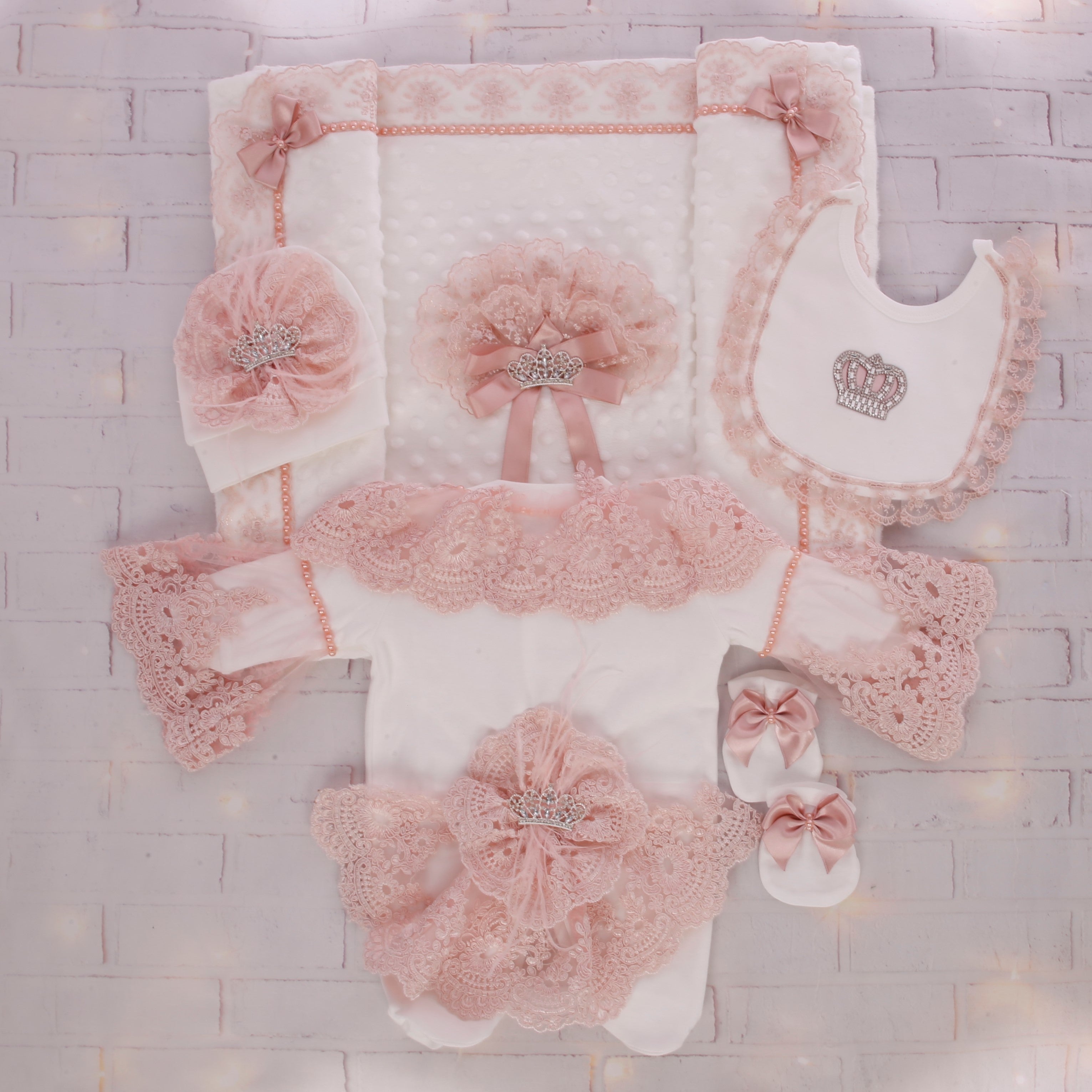 Conjunto de princesa Glory en blanco y rosa