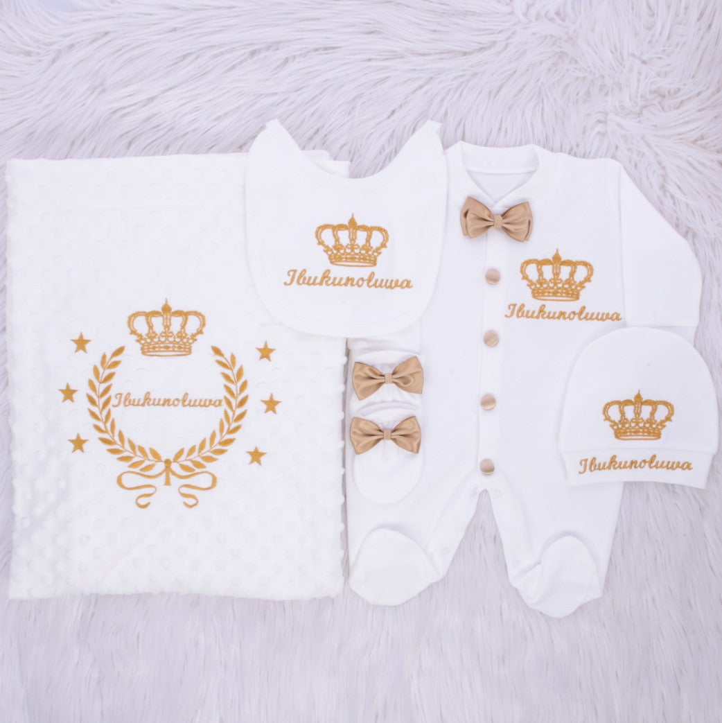 Set de regalo para bebé Majesty en blanco y dorado