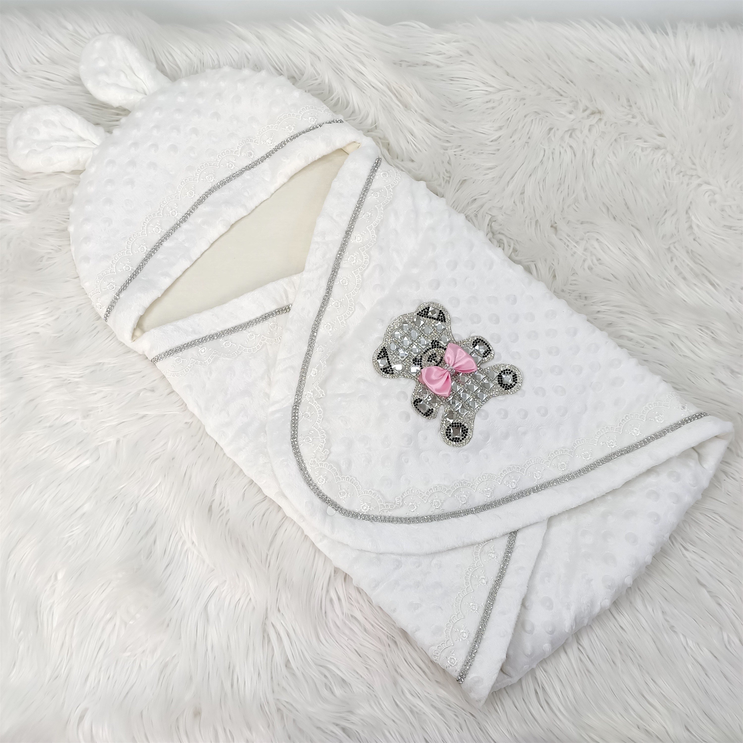 Princess Pink Teddy Bear Bow Swaddle