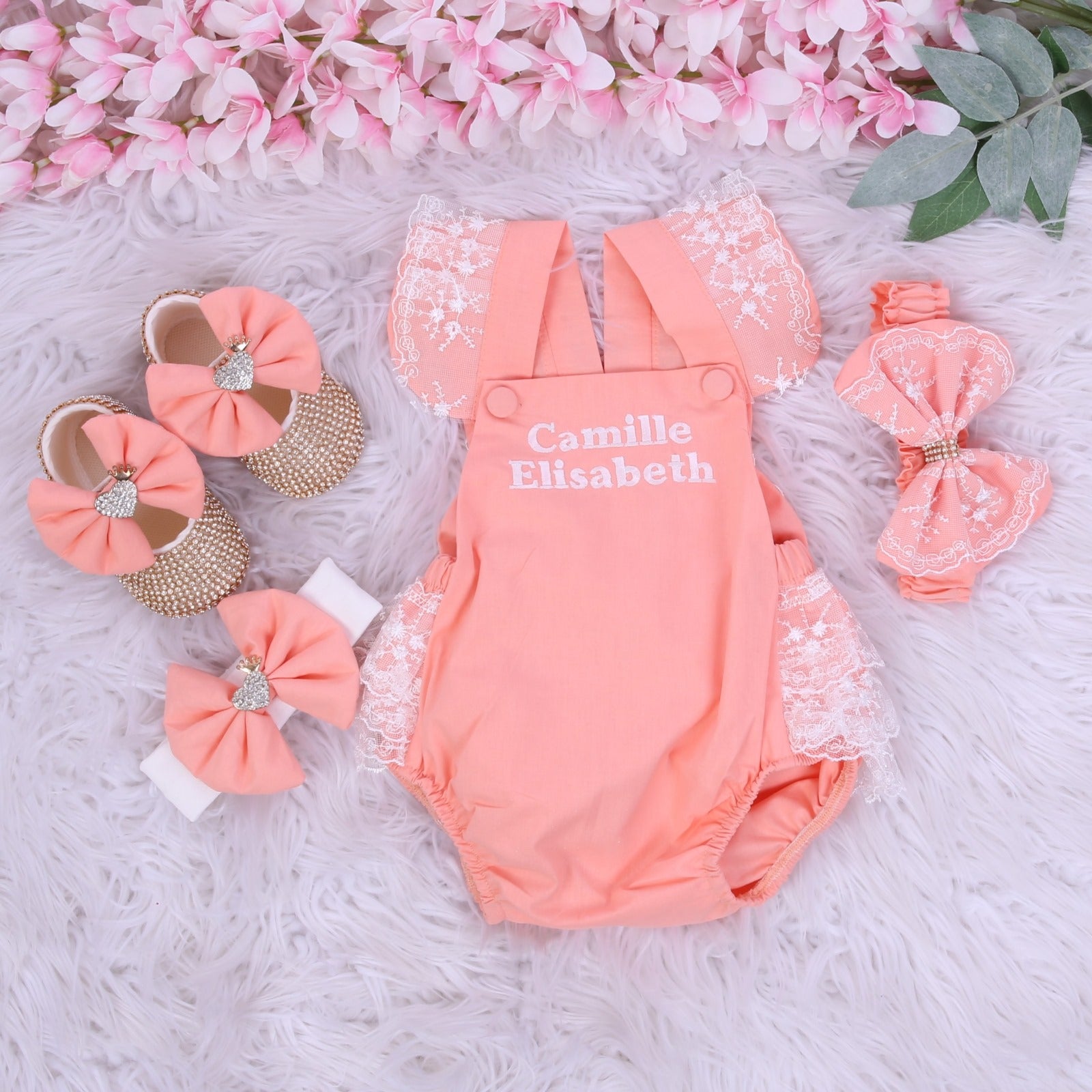 Conjunto de encaje de princesa melocotón