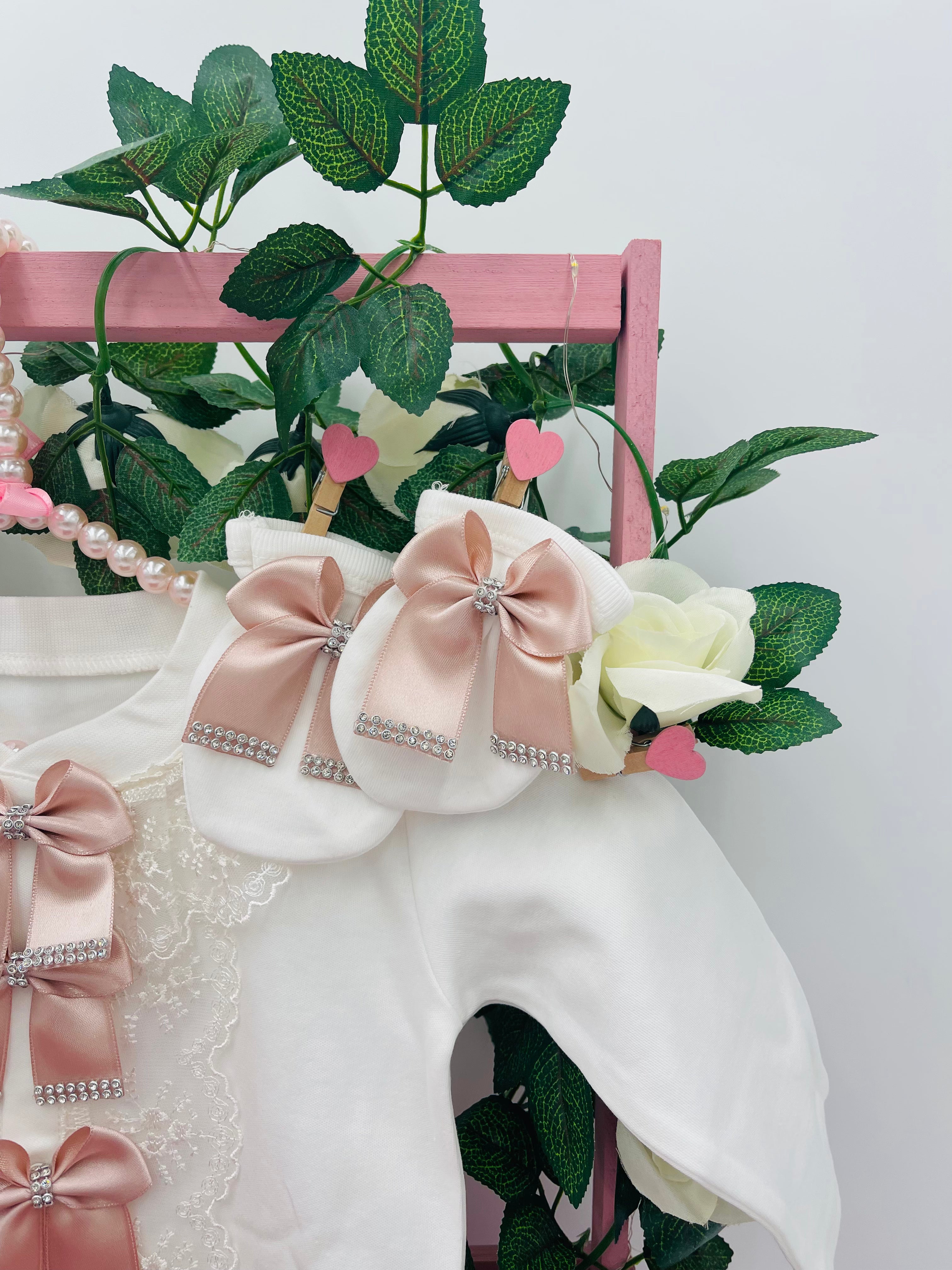 Elegant Blush Bows Baby Set