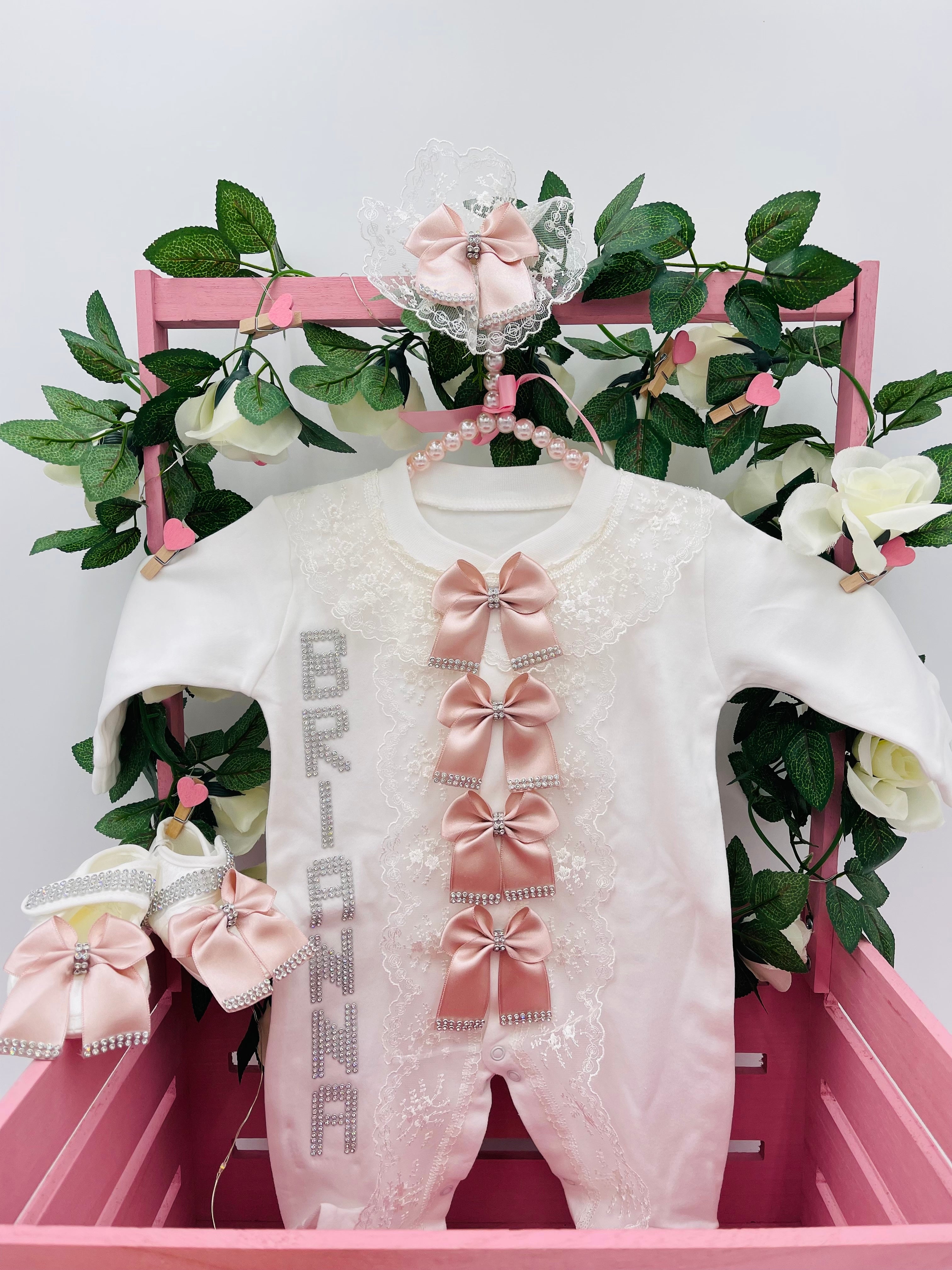 Elegant Blush Bows Baby Set