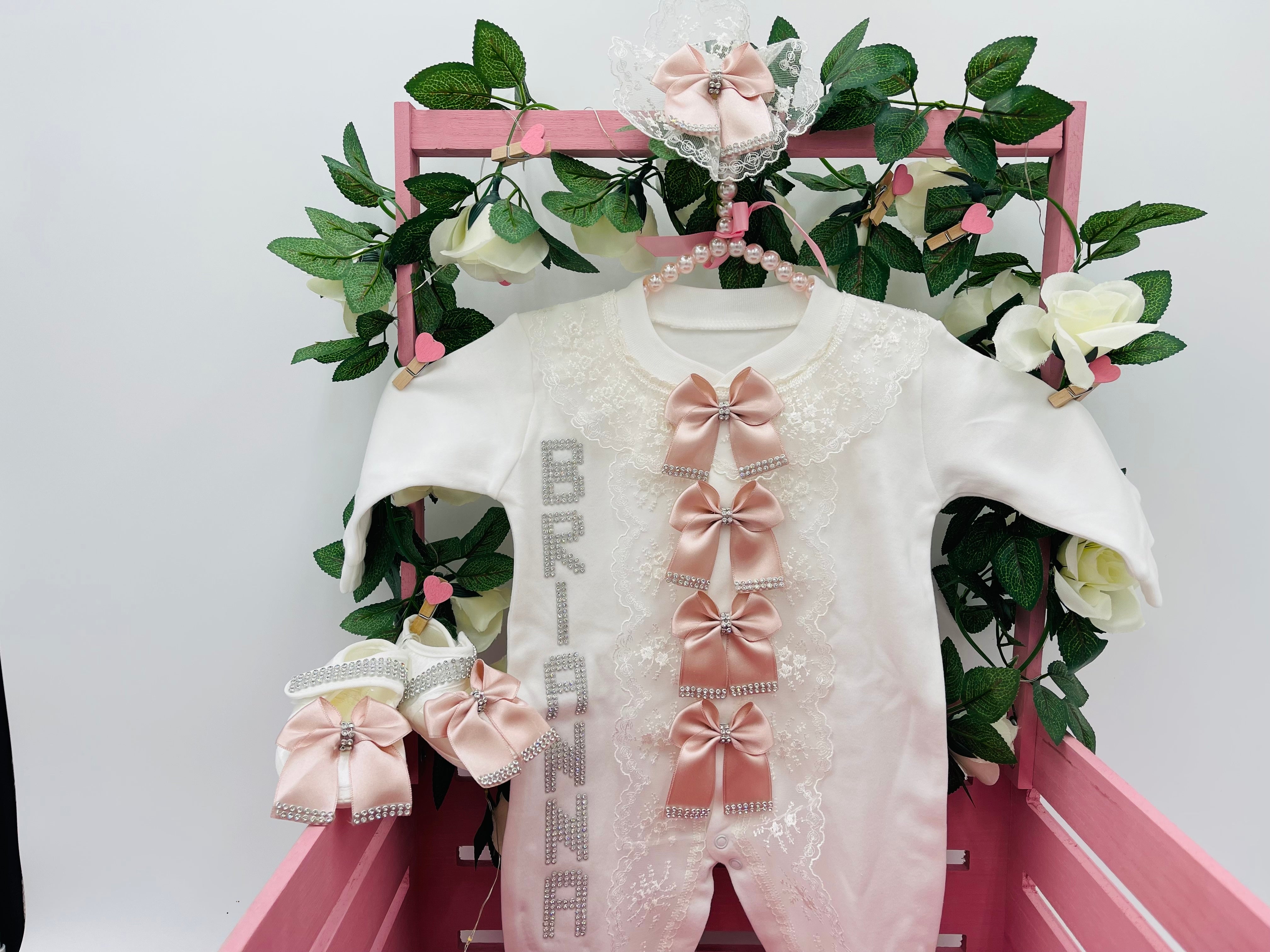 Elegant Blush Bows Baby Set