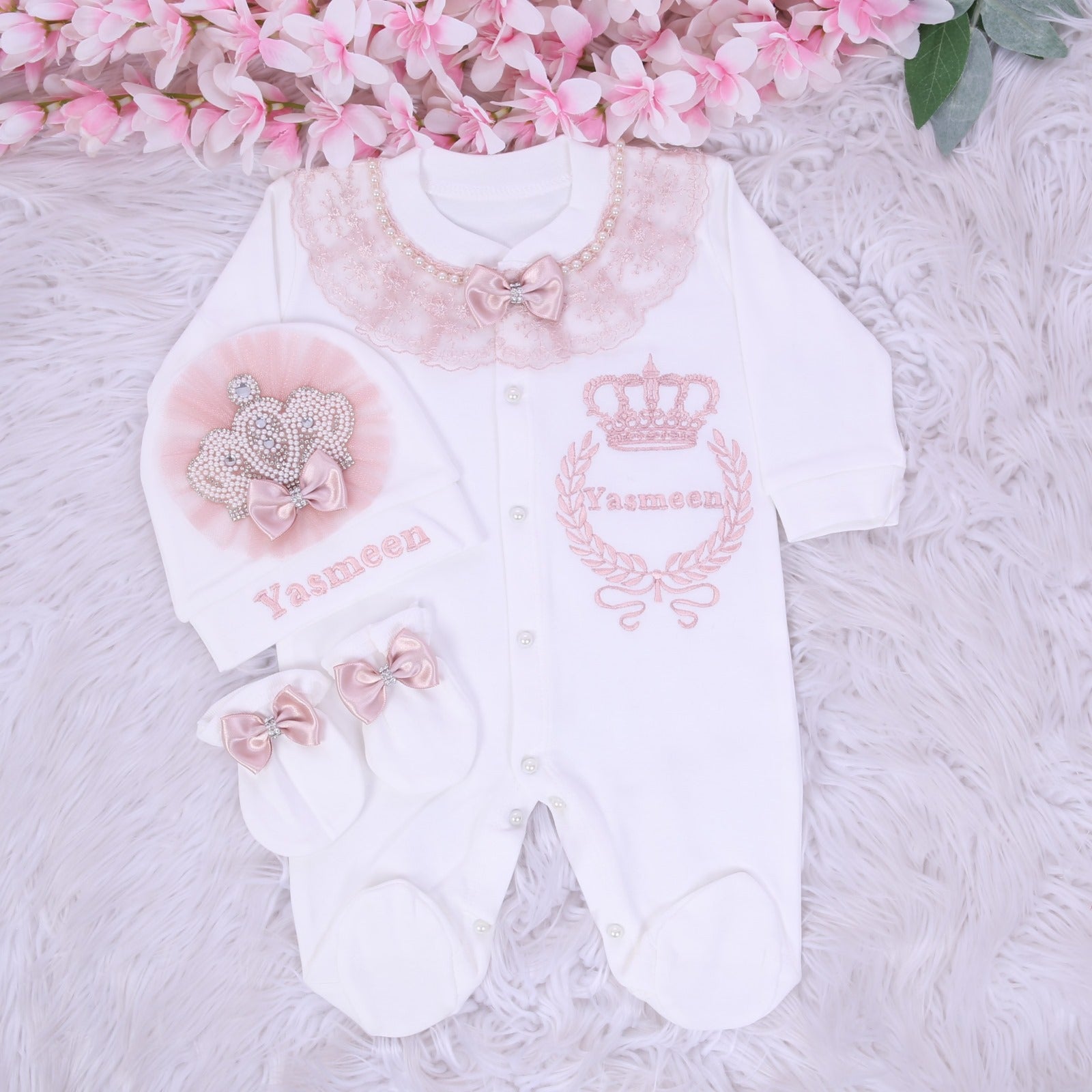 Elegant Pink Blush Princess Crown Set