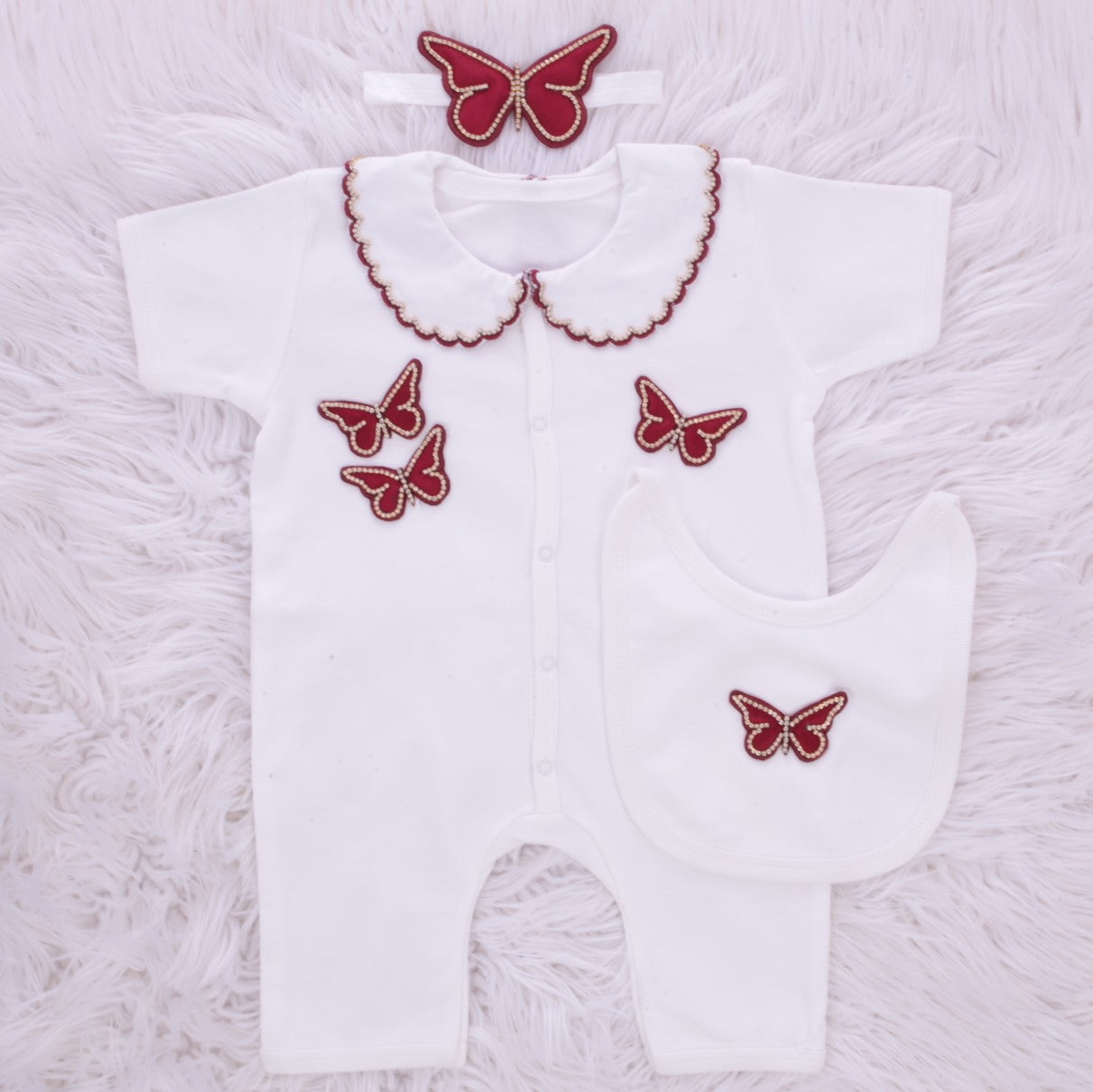 Fluttering Red Petals Baby Set