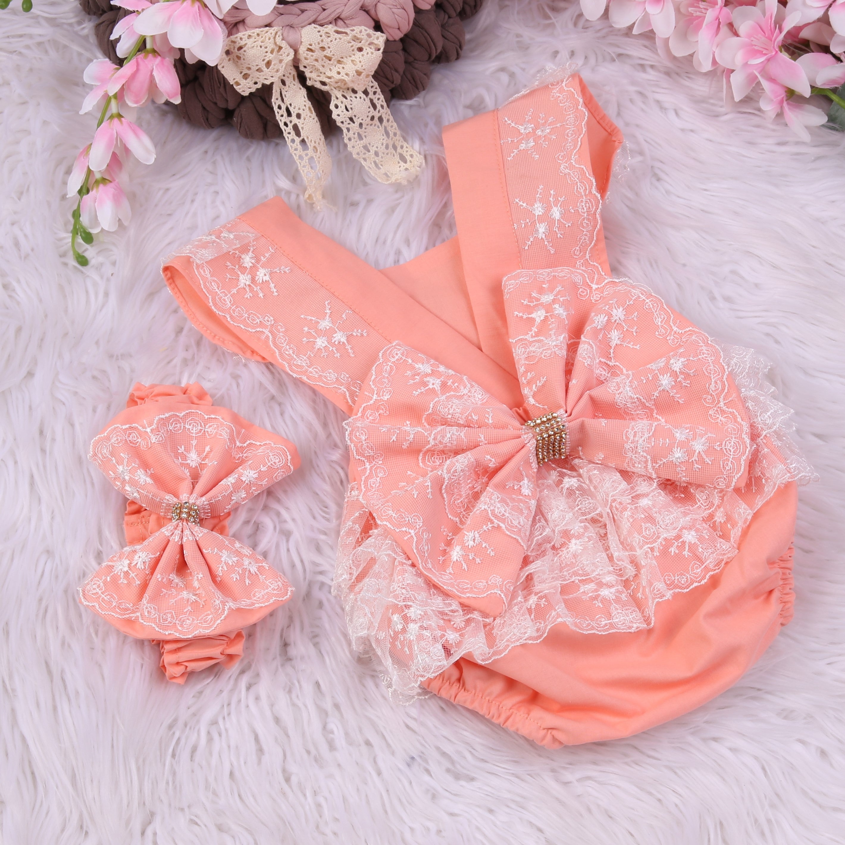 Peach Blossom Baby Romper Set