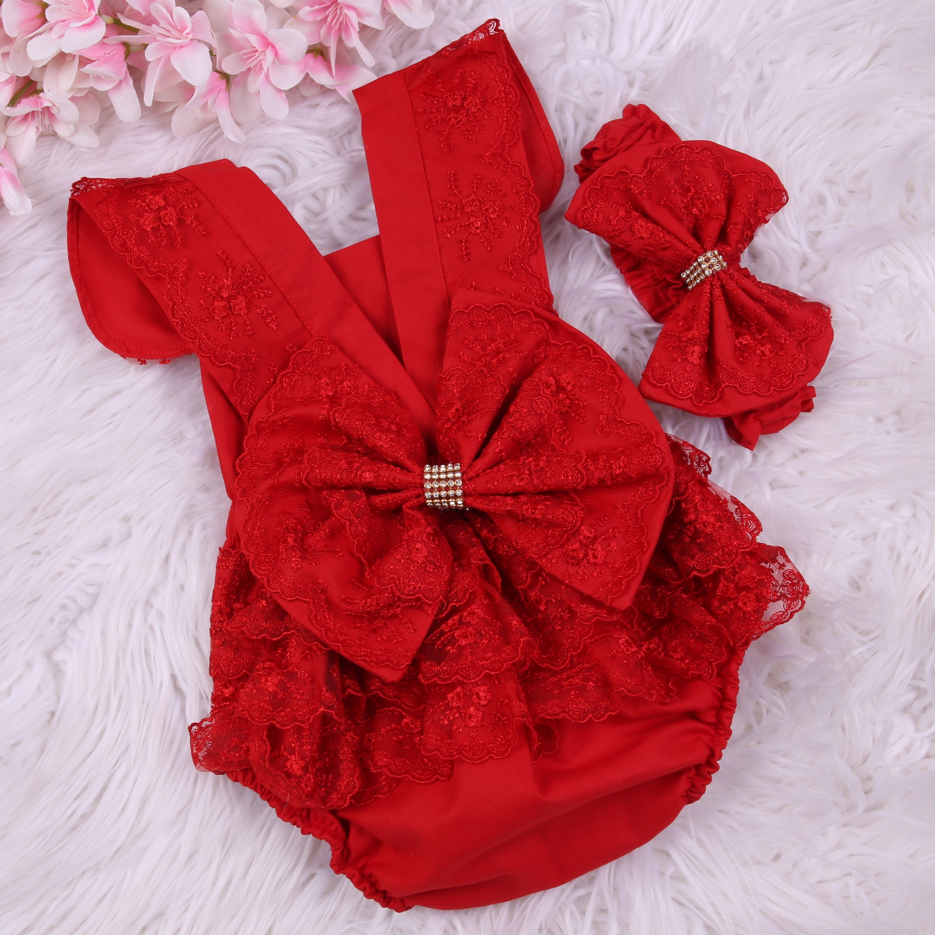 Crimson Blossom Lace Set