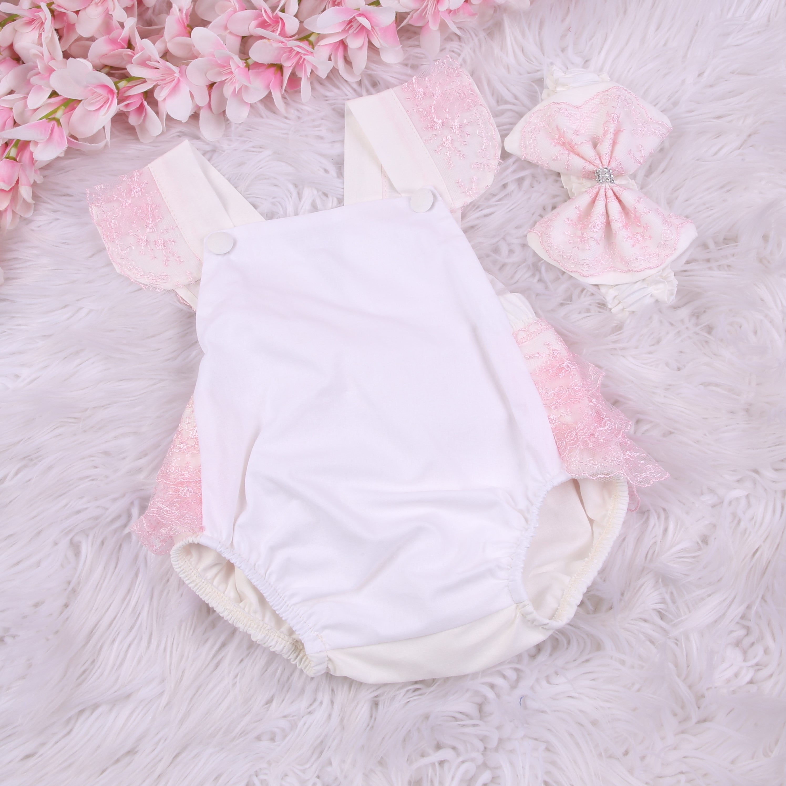 Pink Blossom Bow Romper Set