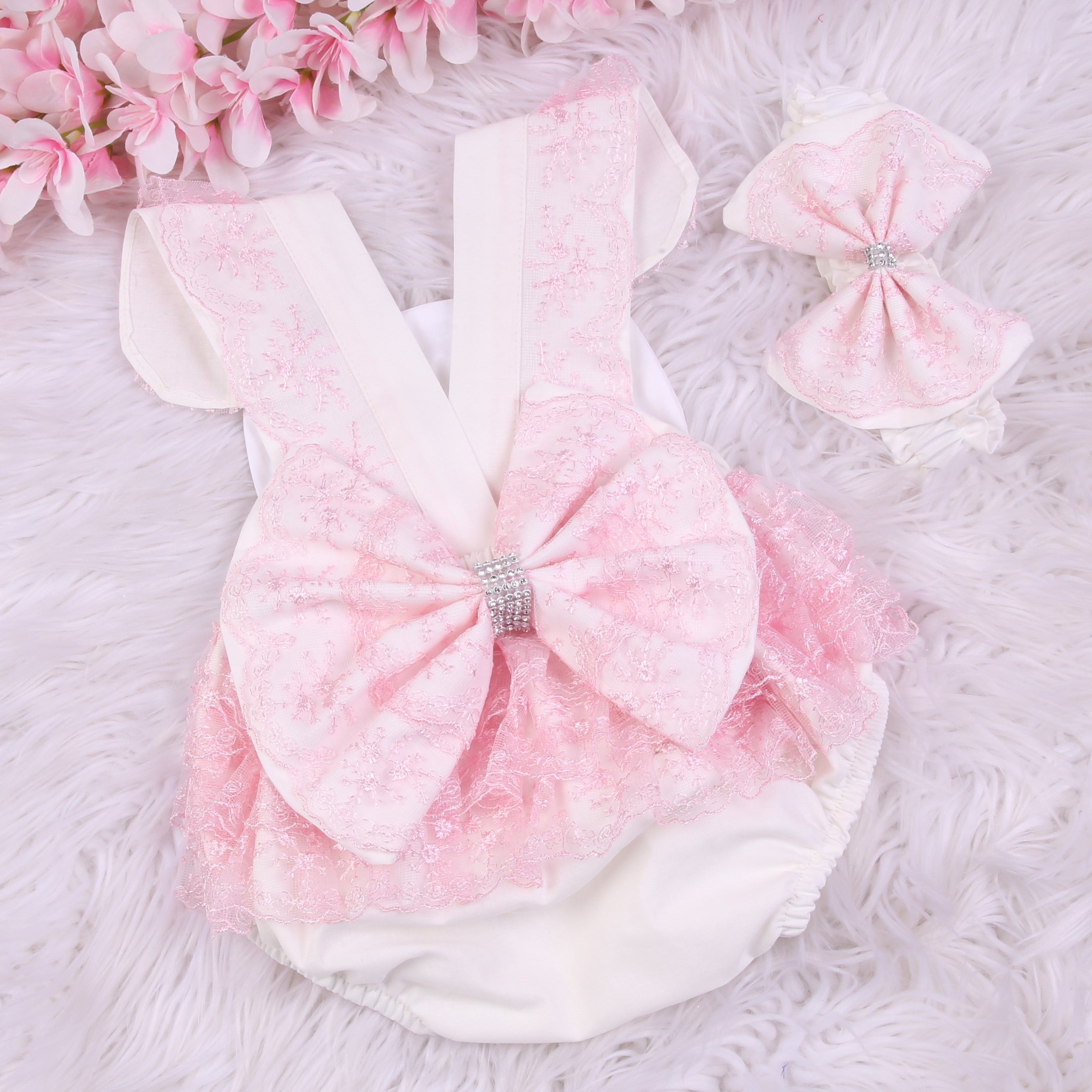 Pink Blossom Bow Romper Set