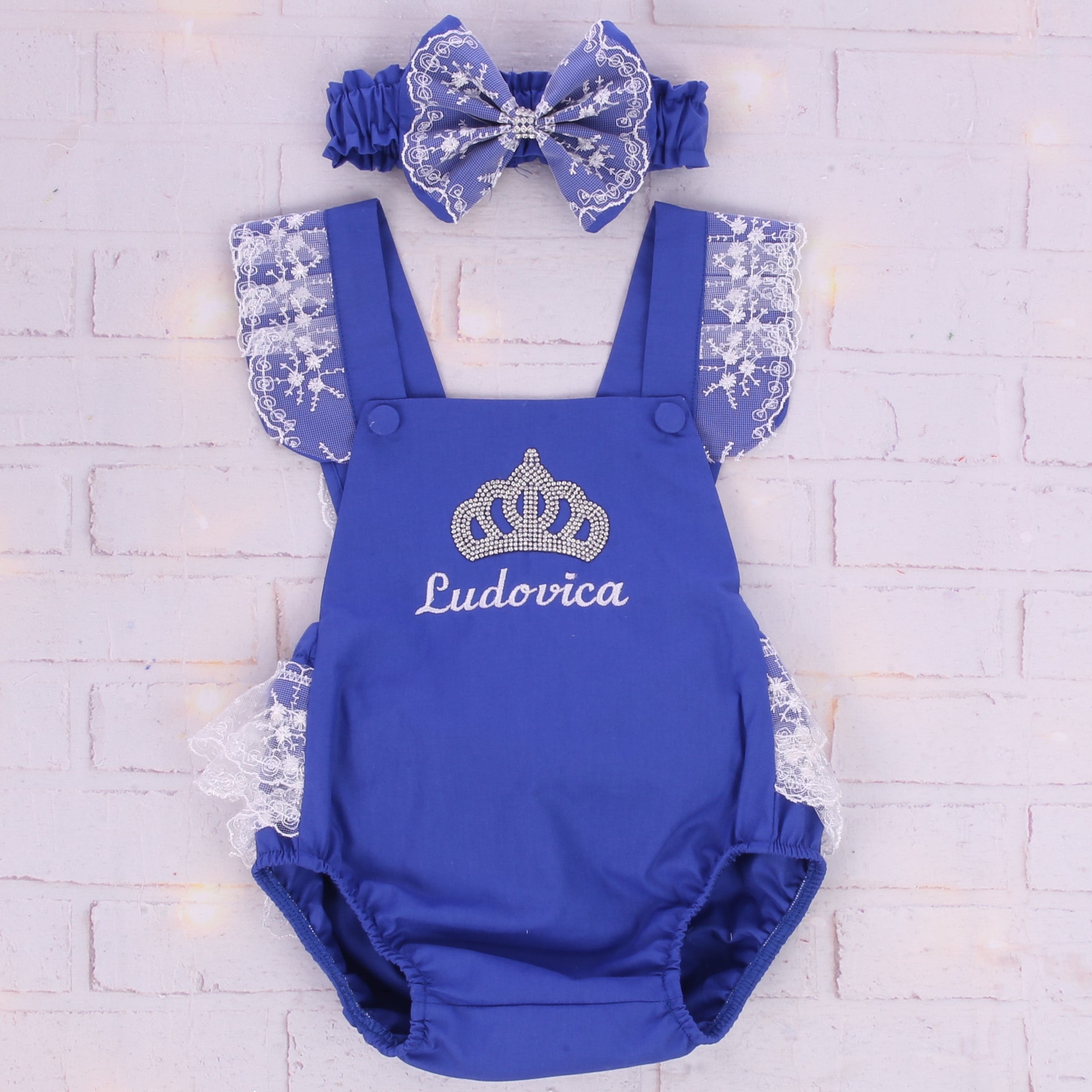 Blue Elegance Crown Romper Set