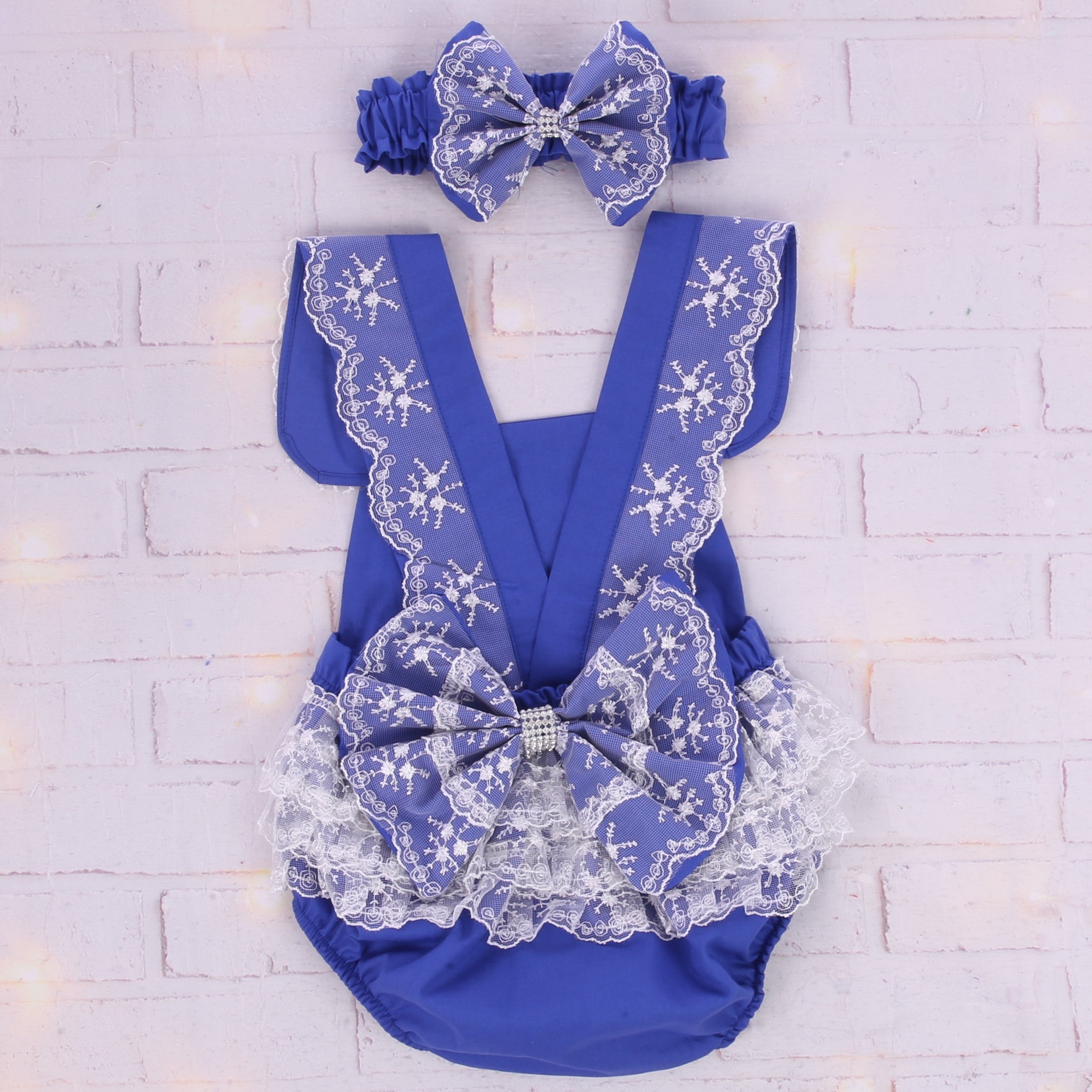 Blue Elegance Crown Romper Set