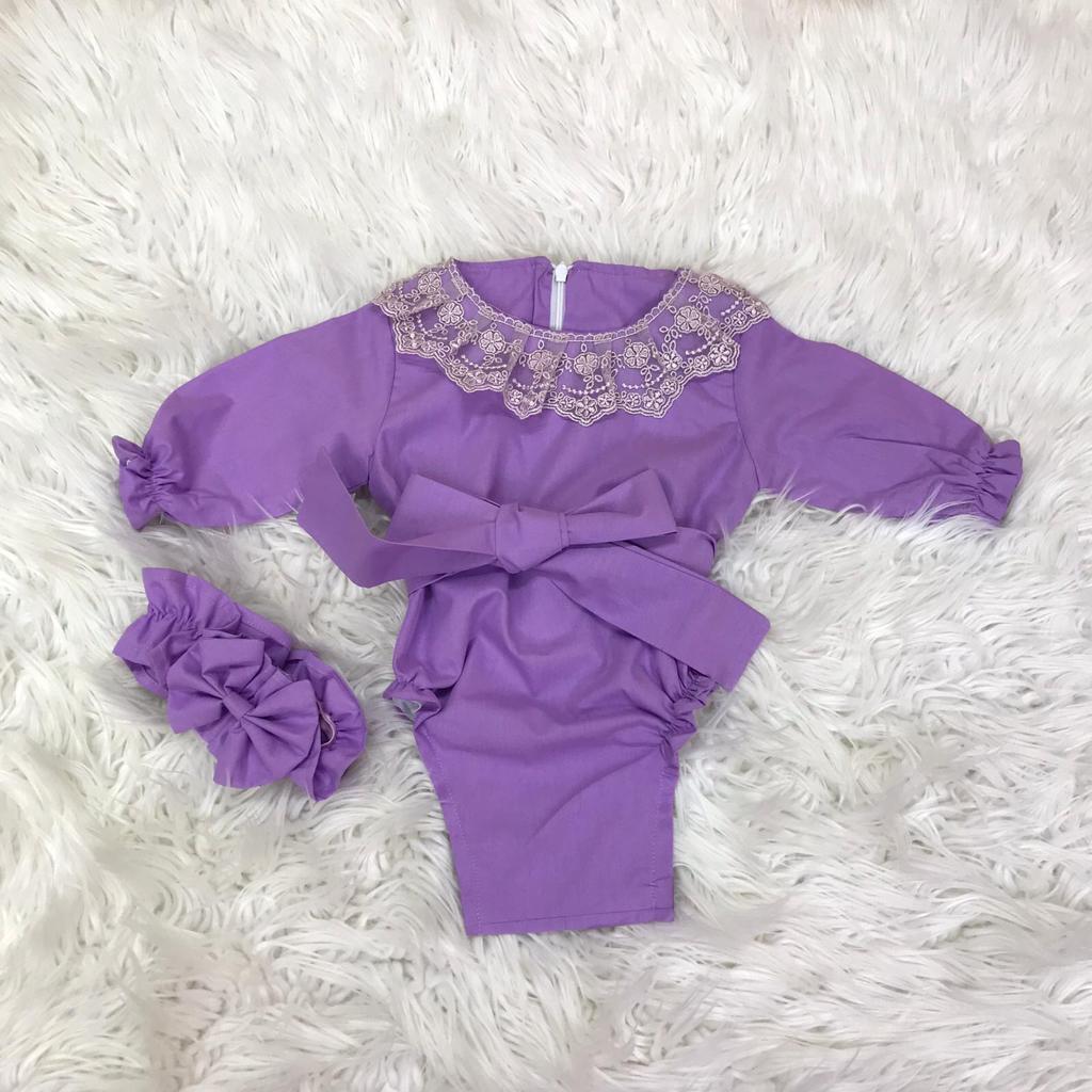 Purple Petal Grace Romper Set