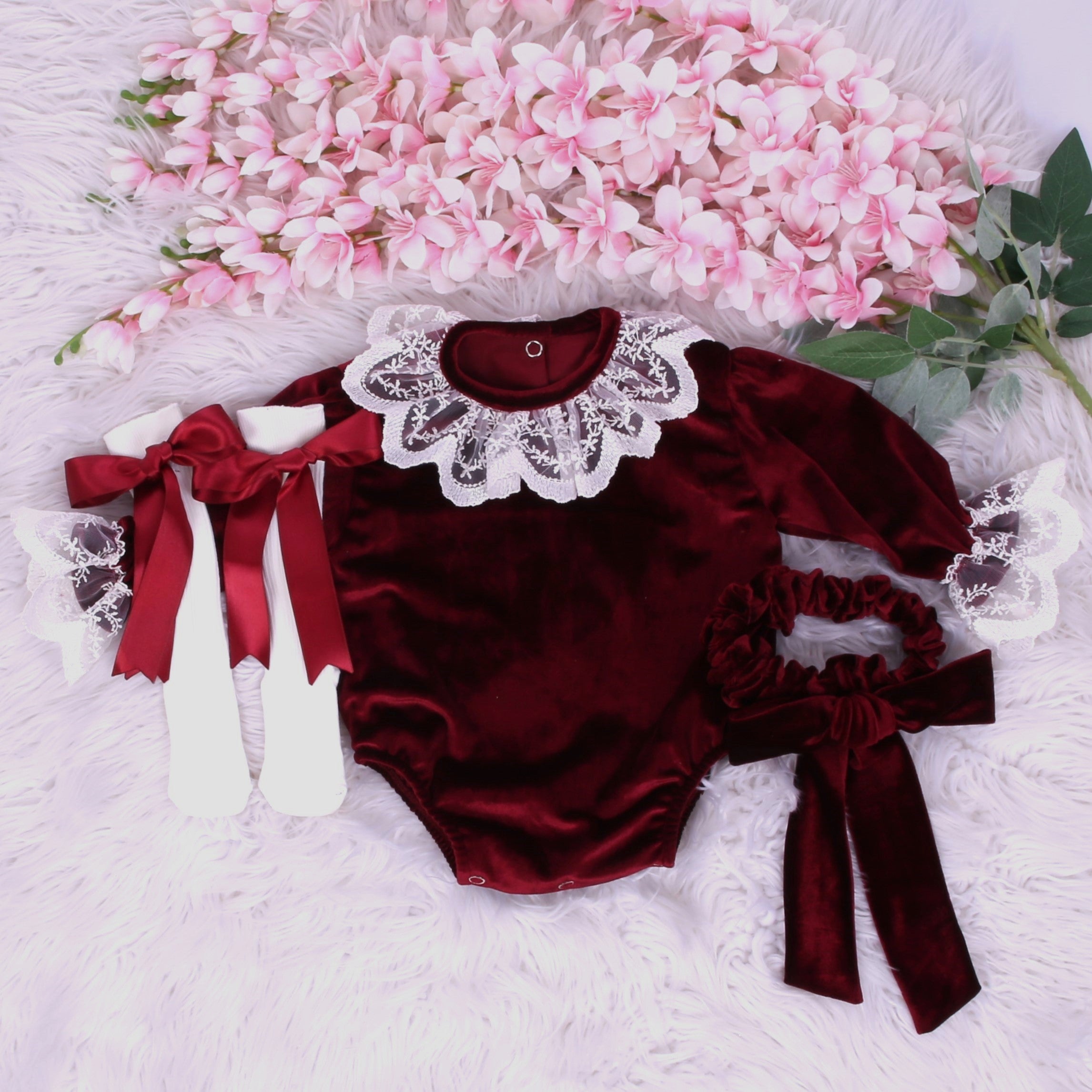 Velvet Crimson Charm Romper Set