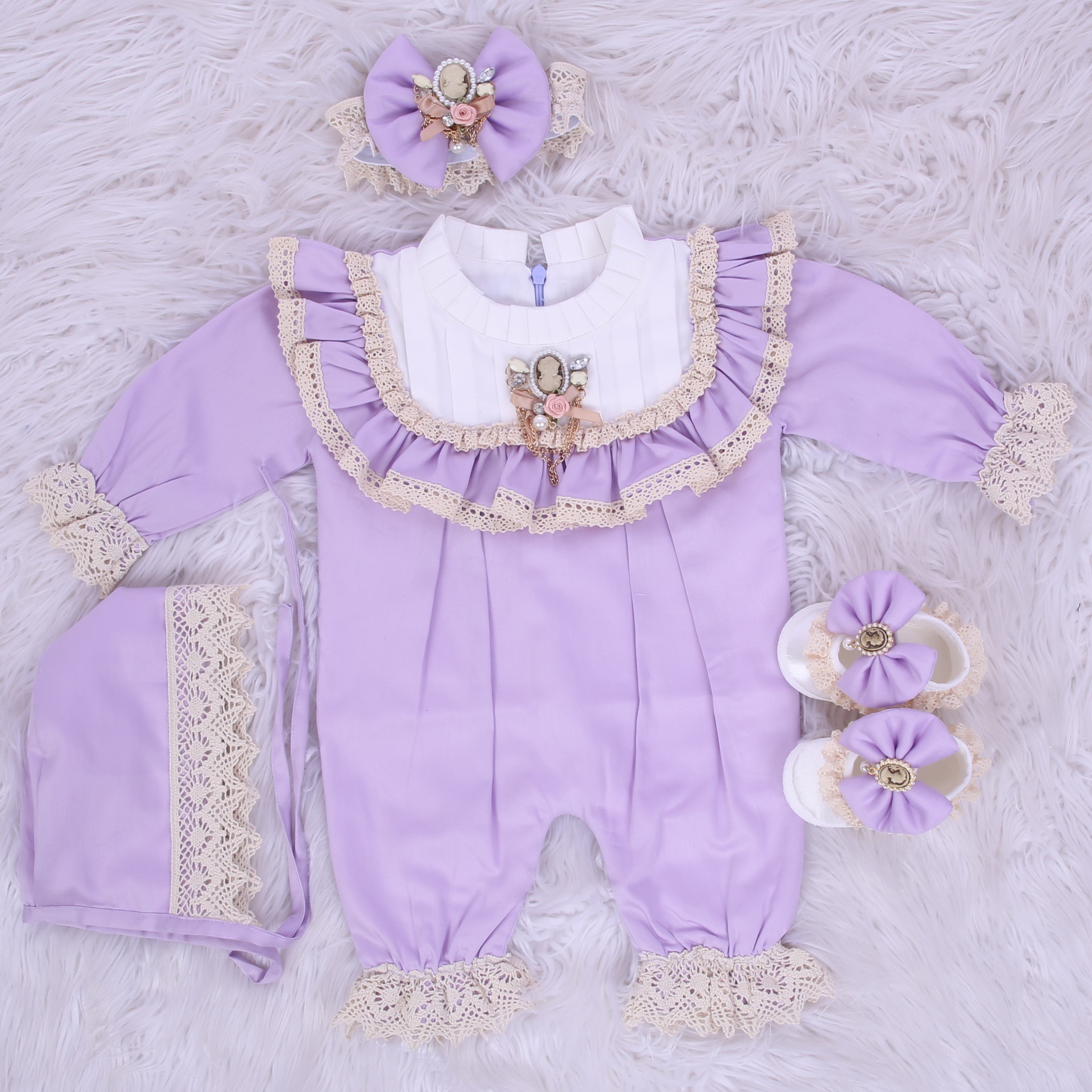 Lavender Lace Blossom Baby Set